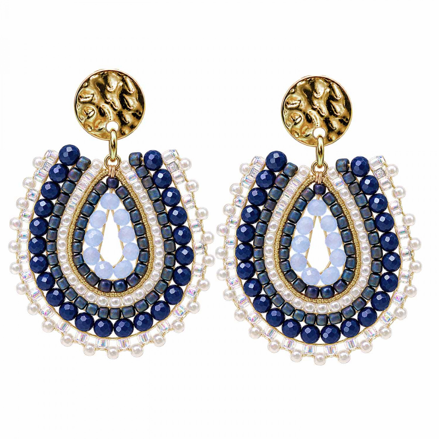Boho-Ohrhänger Queza – Dunkelblau, Hellblau & Gold