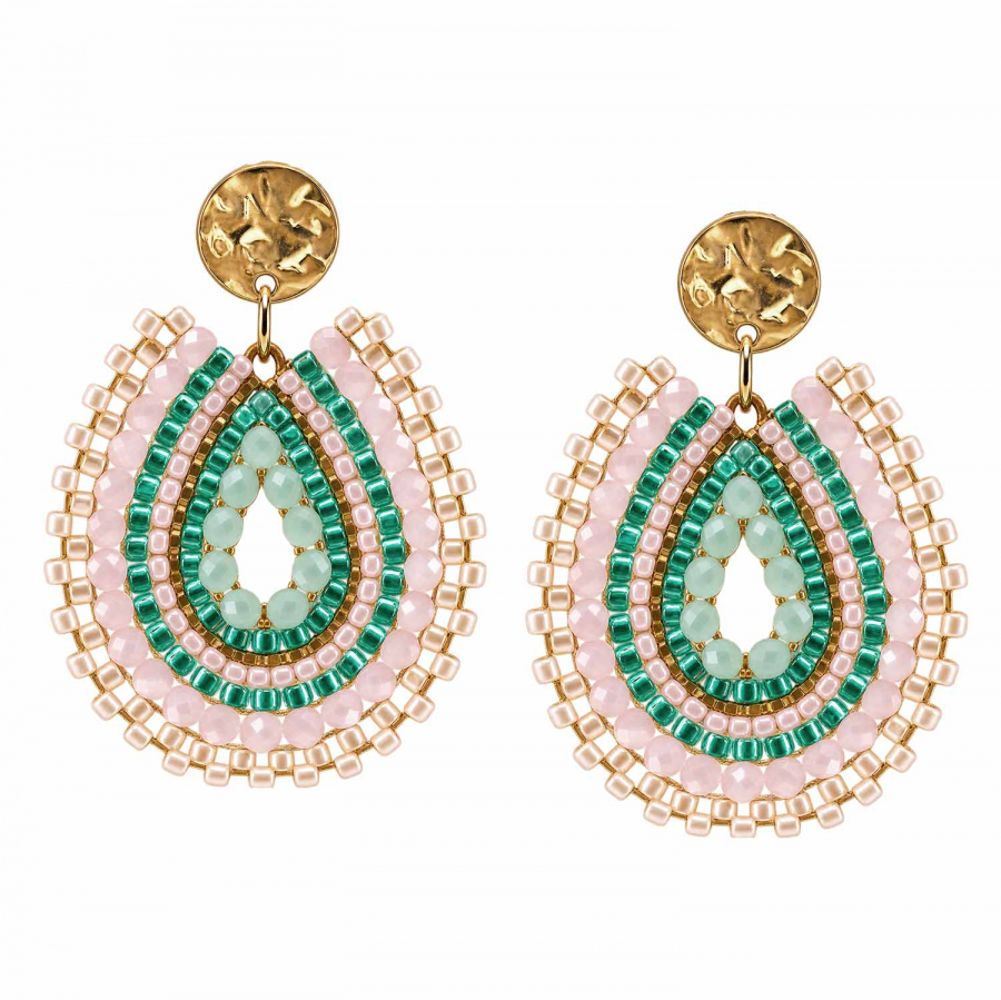 Boho-Ohrhänger Queza – Rosa, Mintgrün & Gold