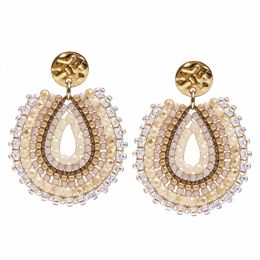 Boho-Ohrhänger Queza – Creme, Beige & Gold