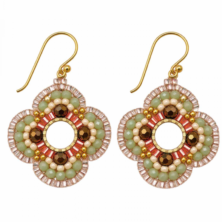 Boho-Ohrhänger Sarinee – Grün, Rosé & Braun