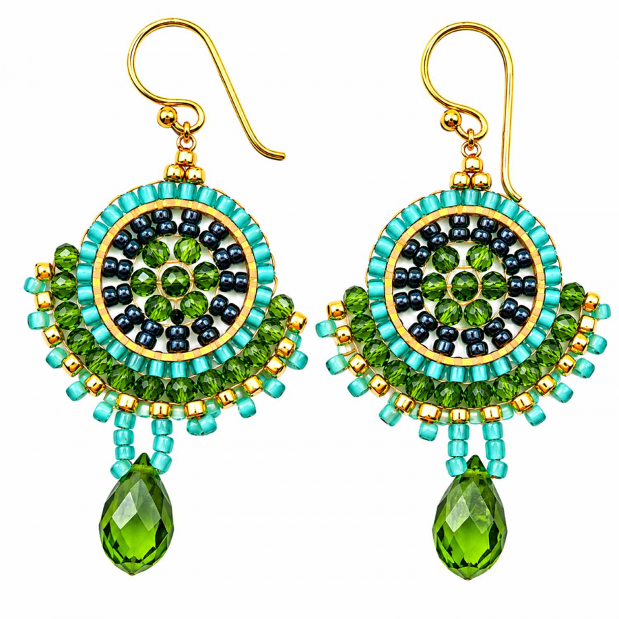 Ohrhänger Sirinda Grün – Handmade Boho Ohrringe mit Glasperlen und Edelstahl