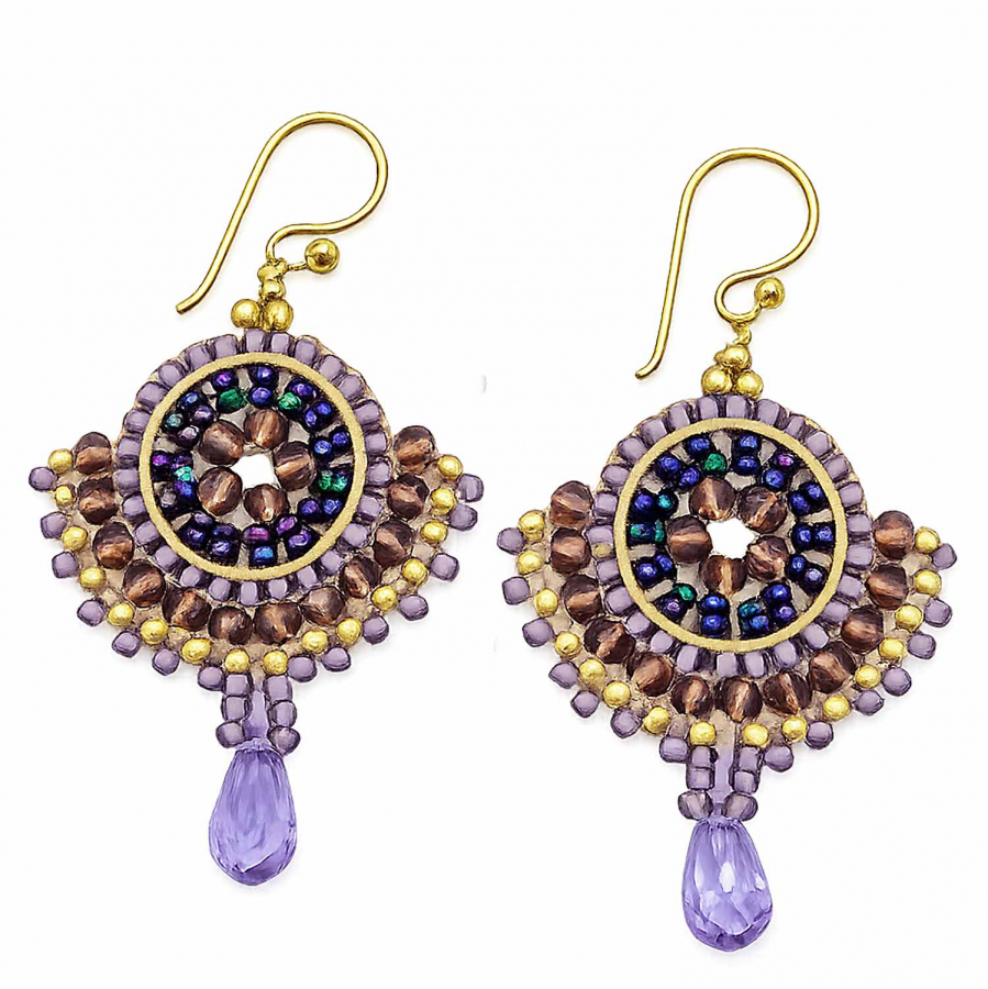 Ohrhänger Sirinda Flieder – Handmade Boho Ohrringe mit Glasperlen und Edelstahl