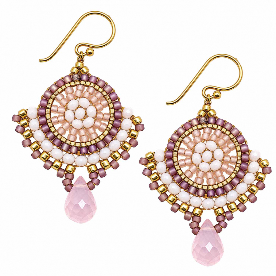 Boho-Ohrhänger Sirinda – Rosé, Mauve & Gold