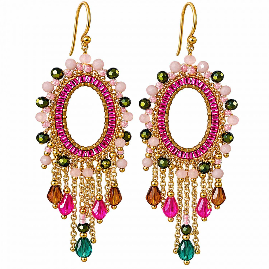 Boho Ohrhänger Mali – Pink, Grün & Rosé