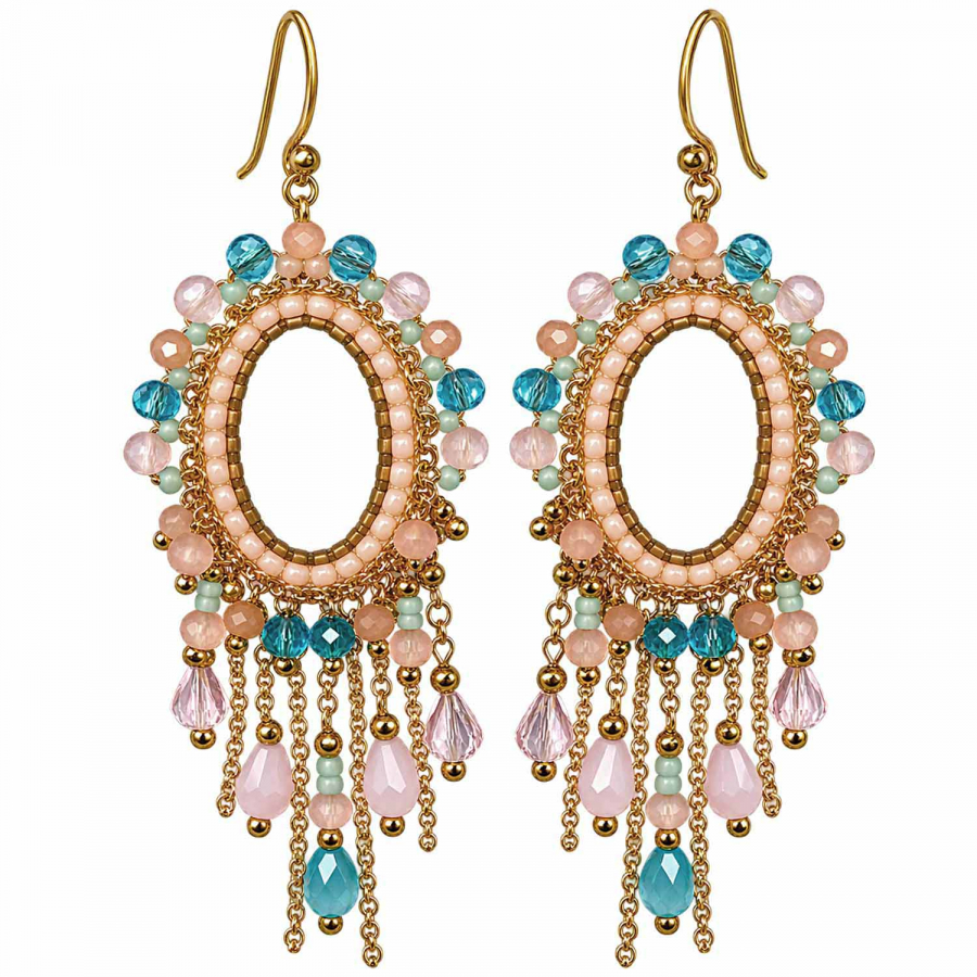 Boho Ohrhänger Mali – Peach, Rosa, Türkis & Mint