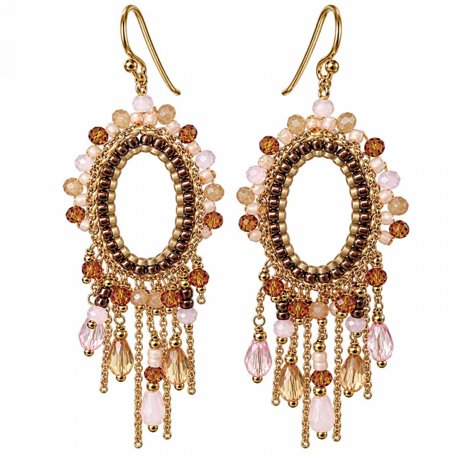 Boho Ohrhänger Mali – Braun, Champagner & Rosa