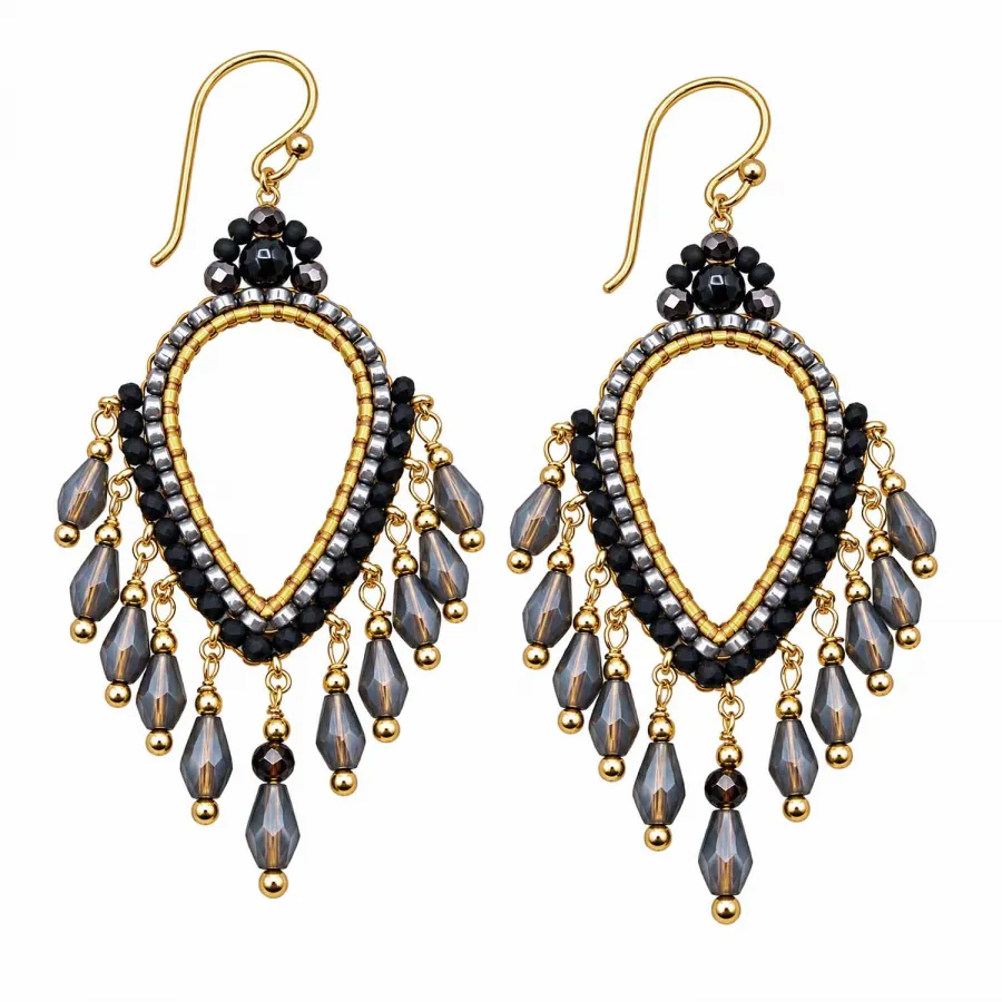 Boho Ohrhänger Jakarta – Schwarz, Grau & Gold