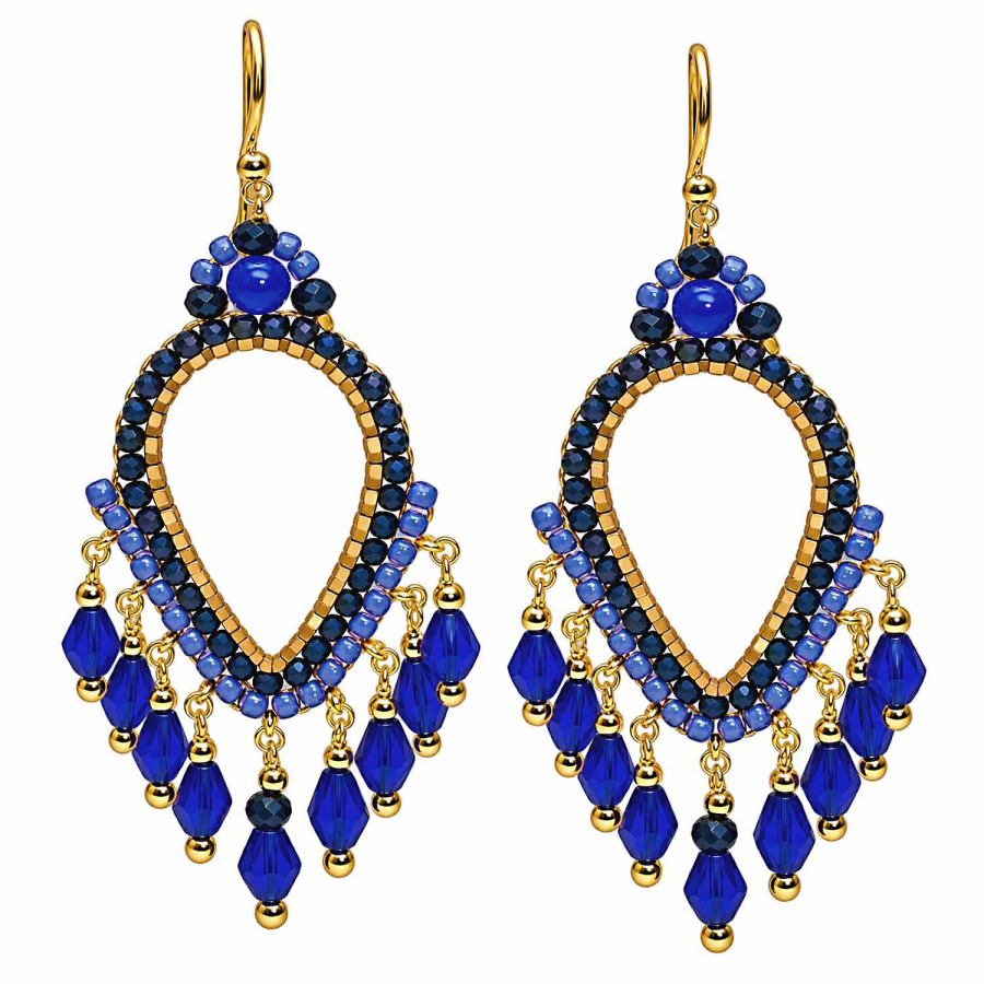 Boho Ohrhänger Jakarta – Blau & Gold