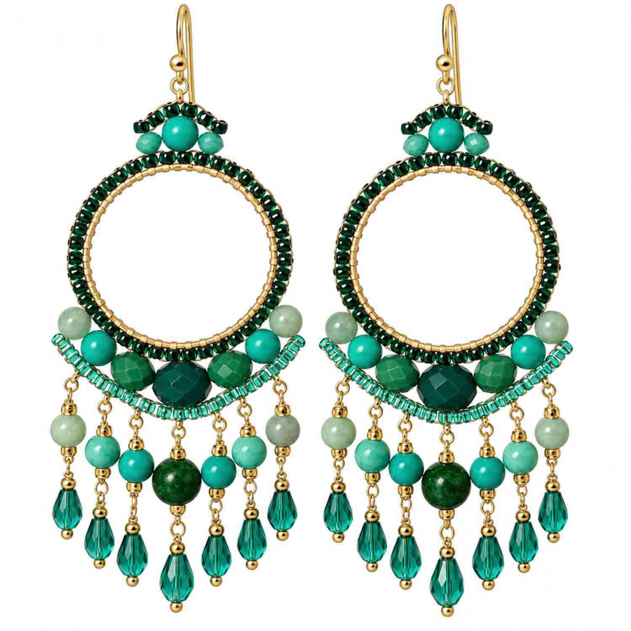 Boho Ohrhänger Bali – Grün, Türkis & Mint – Edelstahl vergoldet