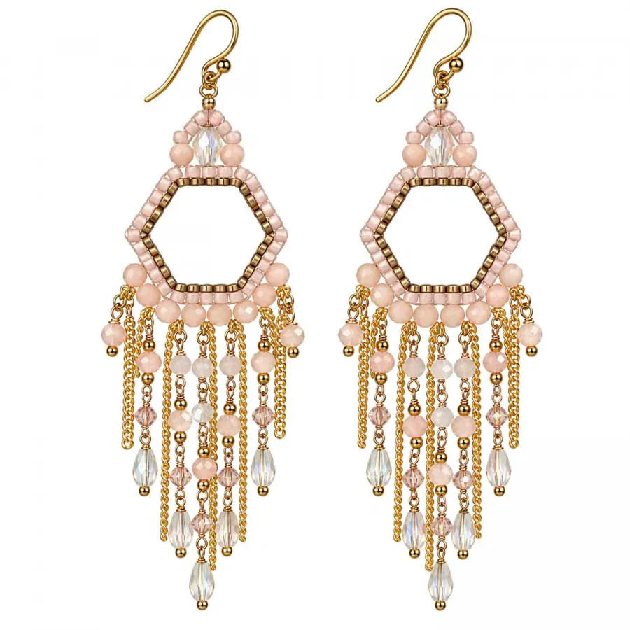 Boho Ohrhänger Lombok – Rosé-Crystal mit vergoldetem Edelstahl