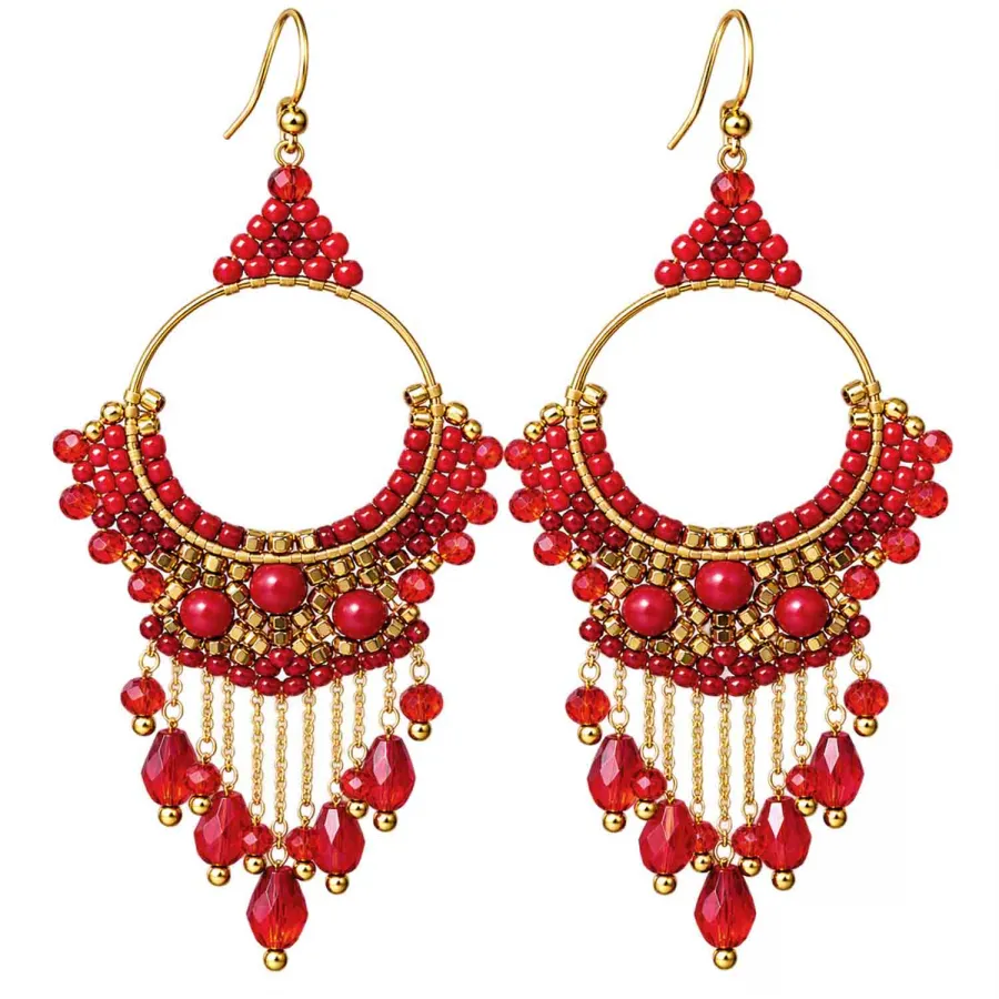 Boho Ohrhänger Sansibar – Rot & Gold – 925 Silber vergoldet