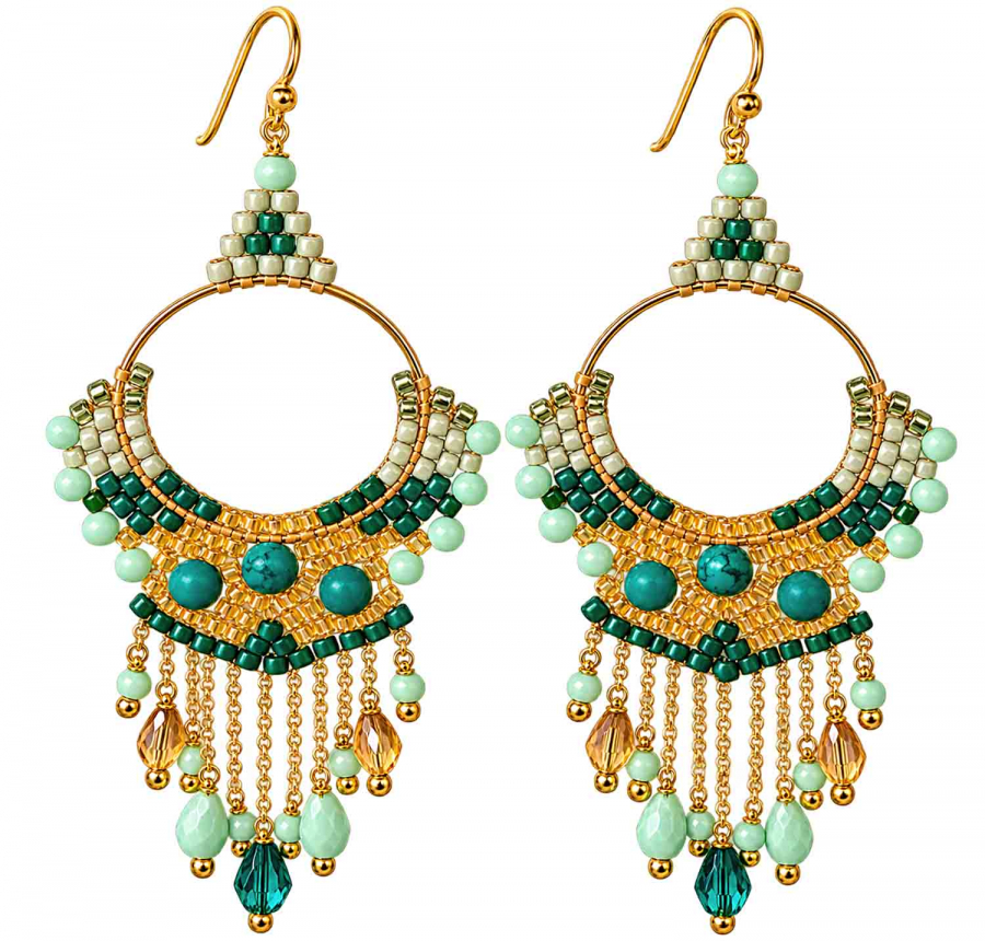 Boho Ohrhänger Sansibar – Grün, Mint & Türkis – 925 Silber vergoldet