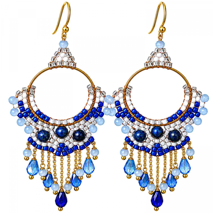 Boho Ohrhänger Sansibar – Blau & Hellblau – 925 Silber vergoldet