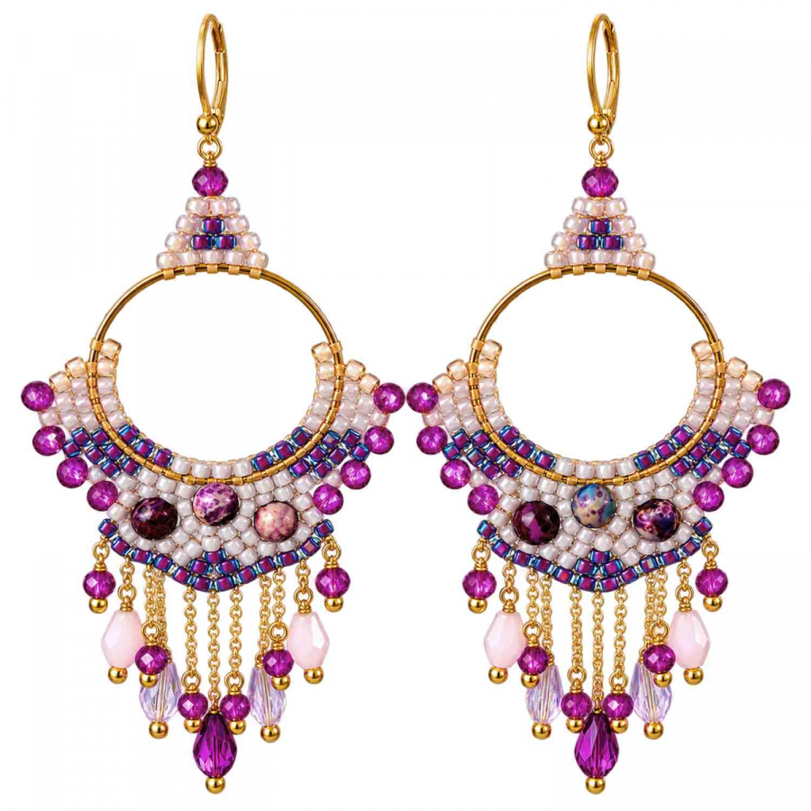 Boho Ohrhänger Sansibar – Pink, Rosa & Flieder – 925 Silber vergoldet