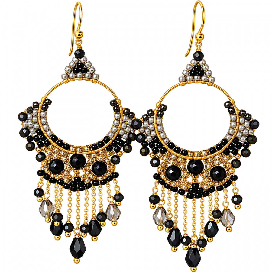 Boho Ohrhänger Sansibar – Schwarz & Silber – 925 Silber vergoldet