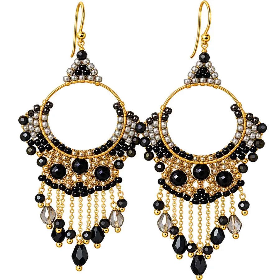 Boho Ohrhänger Sansibar – Schwarz & Silber – 925 Silber vergoldet