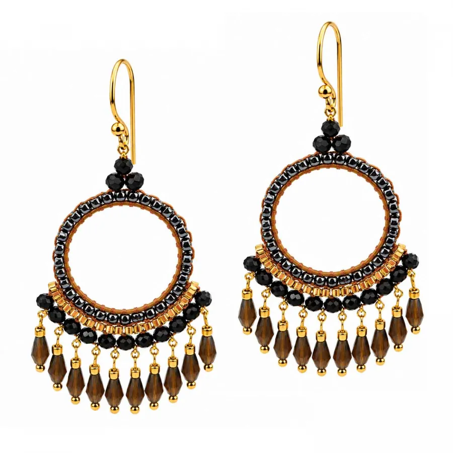 Ohrhänger Haiti – Boho Ohrringe Schwarz-Braun & Gold