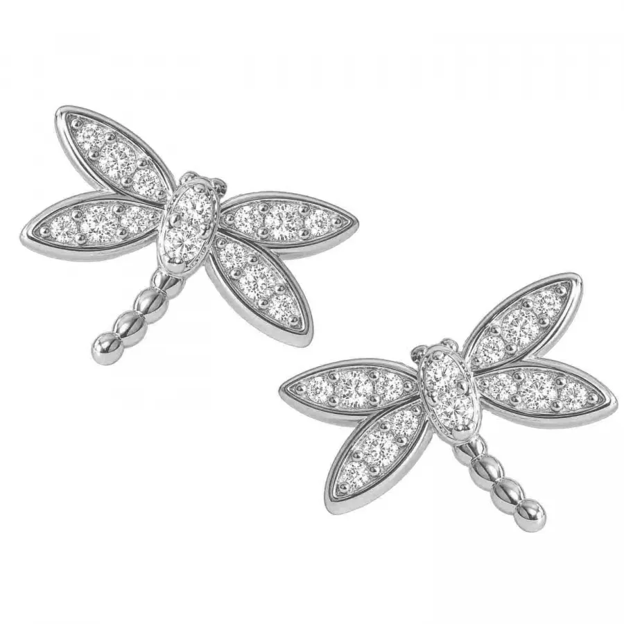 Libela – Libellen-Ohrstecker aus 925 Silber rhodiniert mit Zirkonia, 12 × 8 mm