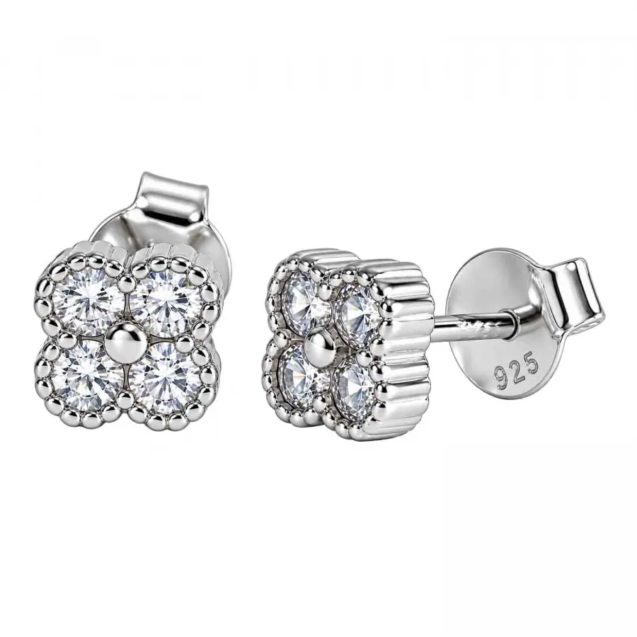 Rosa – Blüten-Ohrstecker aus 925 Silber rhodiniert mit Zirkonia, 6,5 mm