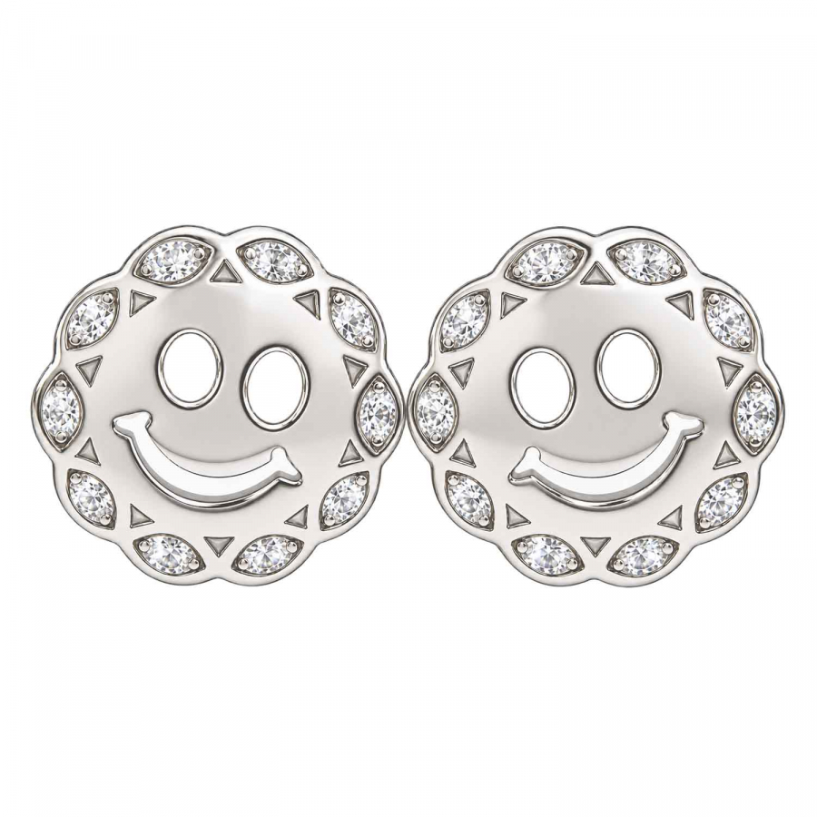 Happy – Smiley-Ohrstecker aus 925 Silber rhodiniert mit Zirkonia, Ø 10 mm
