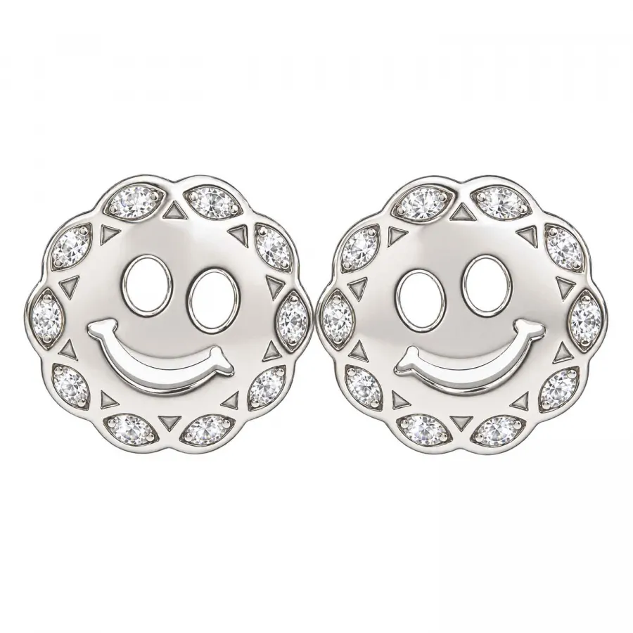 Happy – Smiley-Ohrstecker aus 925 Silber rhodiniert mit Zirkonia, Ø 10 mm