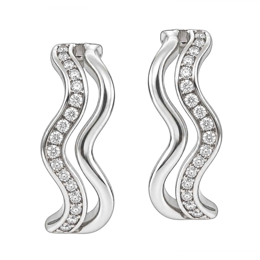 Benice – Wellen-Ohrstecker aus 925 Silber rhodiniert mit Zirkonia, 16 × 4,5 mm