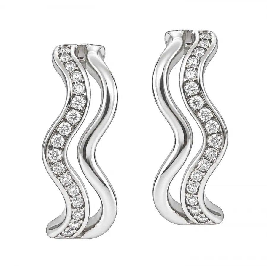 Benice – Wellen-Ohrstecker aus 925 Silber rhodiniert mit Zirkonia, 16 × 4,5 mm