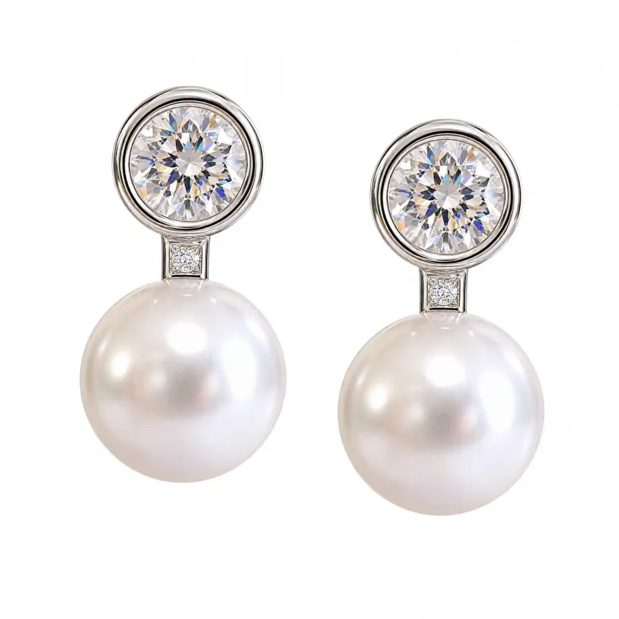 Dorisa – Perlen-Ohrstecker aus 925 Silber rhodiniert mit Zirkonia, 13 mm
