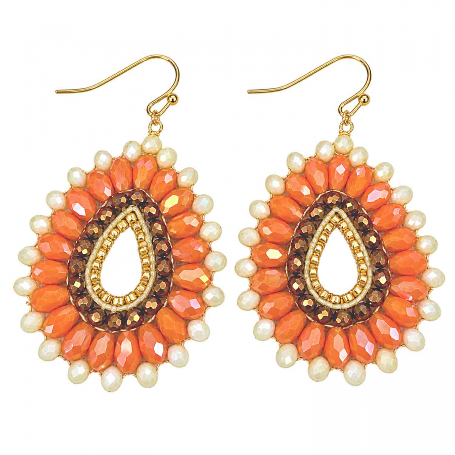 Ohrhänger Patil – Boho-Tropfen in Orange und Creme