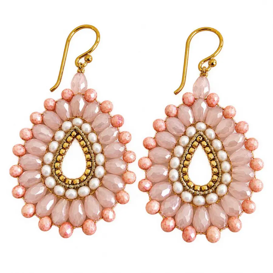 Ohrhänger Patil – Boho-Tropfen in Rosa und Creme