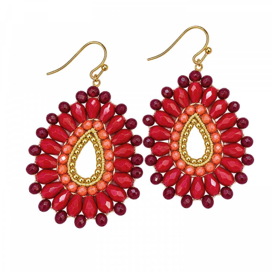 Ohrhänger Patil – Boho-Tropfen in Rot und Bordeaux