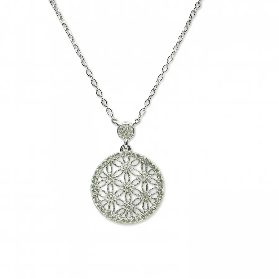 Kette „Bloom“ aus 925 Silber rhodiniert – Ornament-Anhänger 18 mm