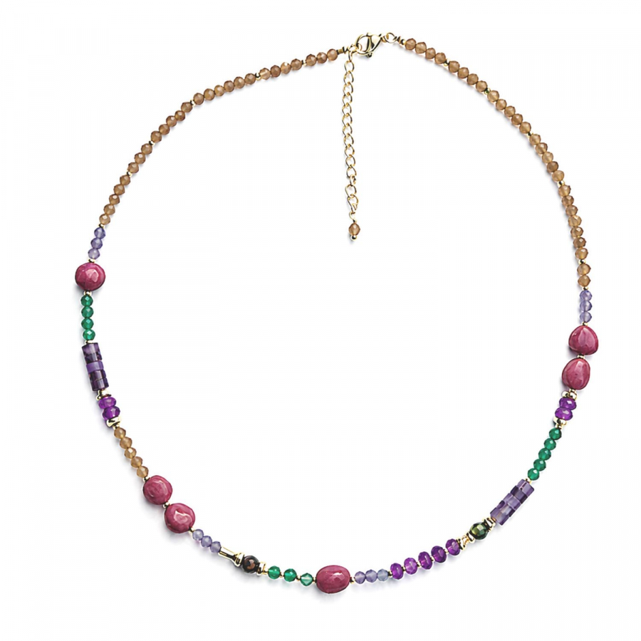 Amita Edelstein-Kette mit Amethyst, Rubin & Green Onyx