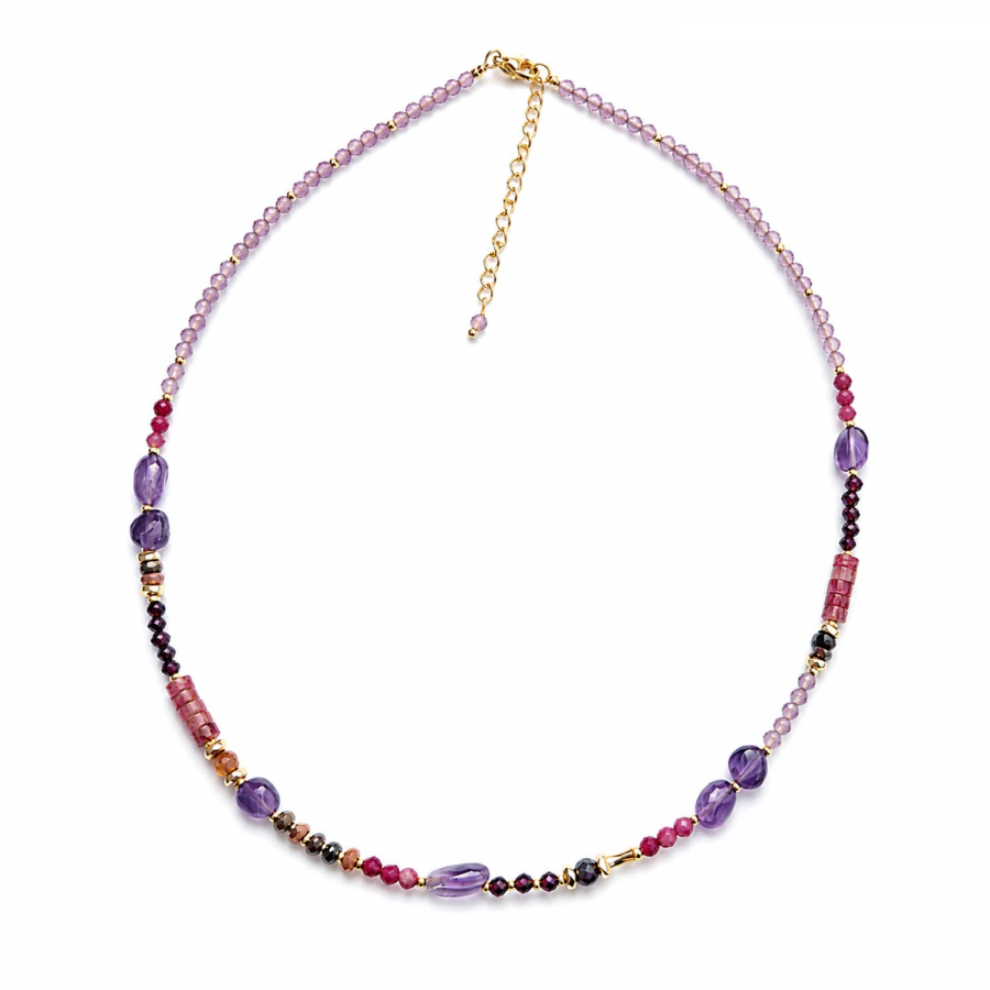 Amita Edelstein-Kette mit Amethyst, Rubin, Granat & Rosenquarz