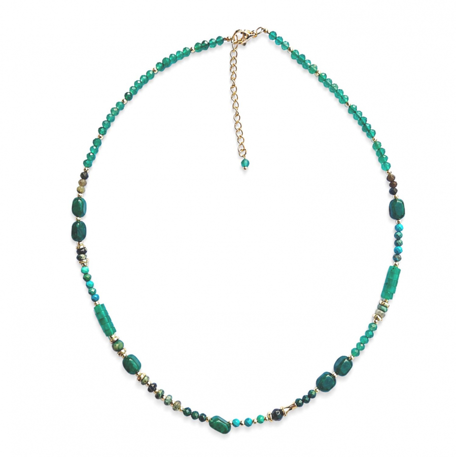 Amita Edelstein Kette mit Amazonit, Green Onyx, Türkis & Smaragd