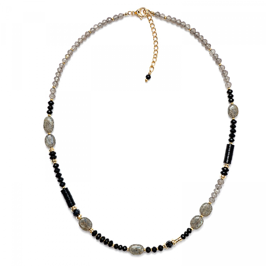Kette Amita mit Spinell, Obsidian und Labradorit
