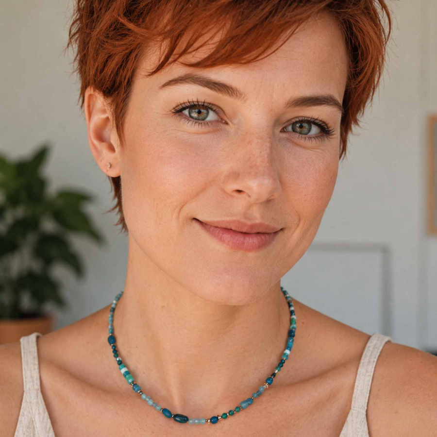 Preview: Amita Edelstein Kette mit Apatit, Türkis & Moosachat