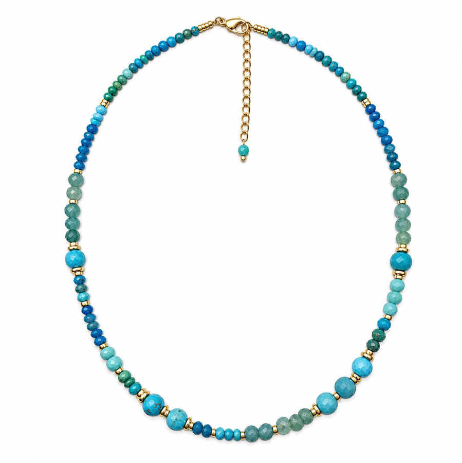 Edelsteinkette Kesara – Türkis, Apatit & Blautopas – Edelstahl vergoldet