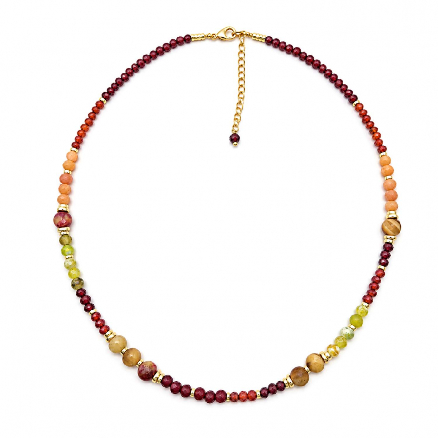 Edelsteinkette Kesara – Karneol & Peridot – Edelstahl vergoldet
