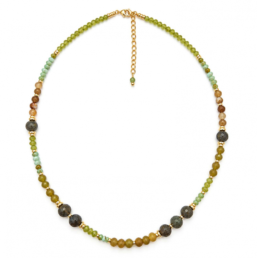 Edelsteinkette Kesara – Peridot, Achat & grüner Granat – Edelstahl vergoldet