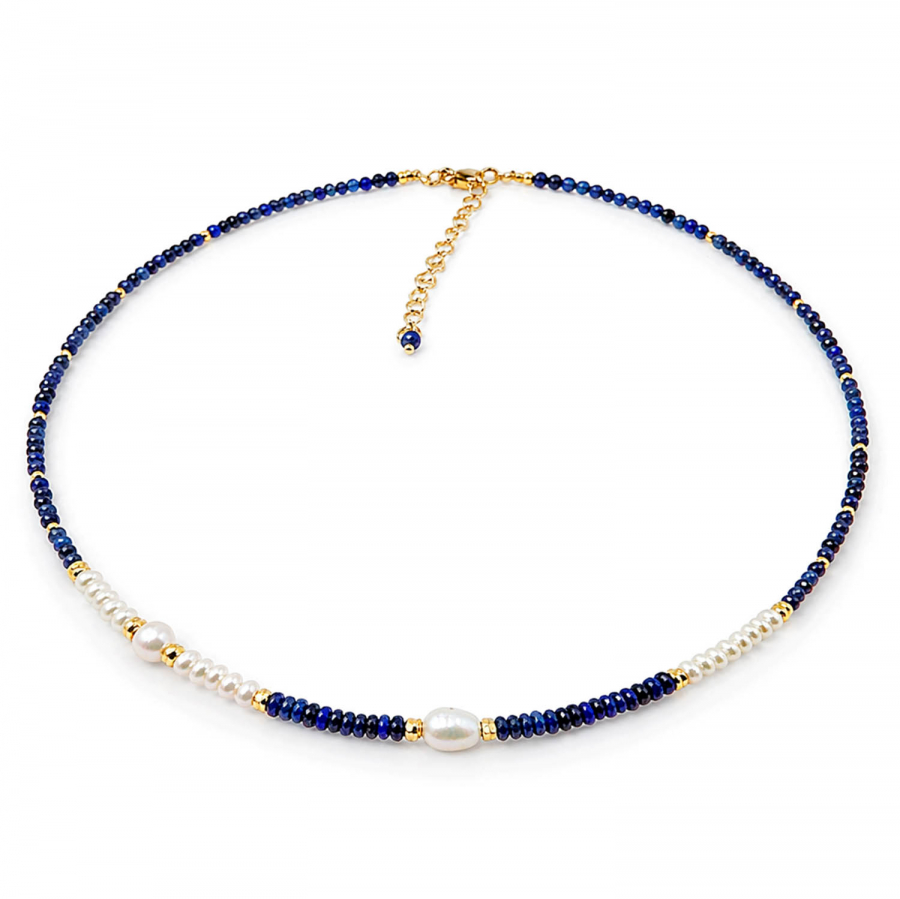 Kette Indica mit Sodalith und Süßwasserperlen – vergoldeter Edelstahl