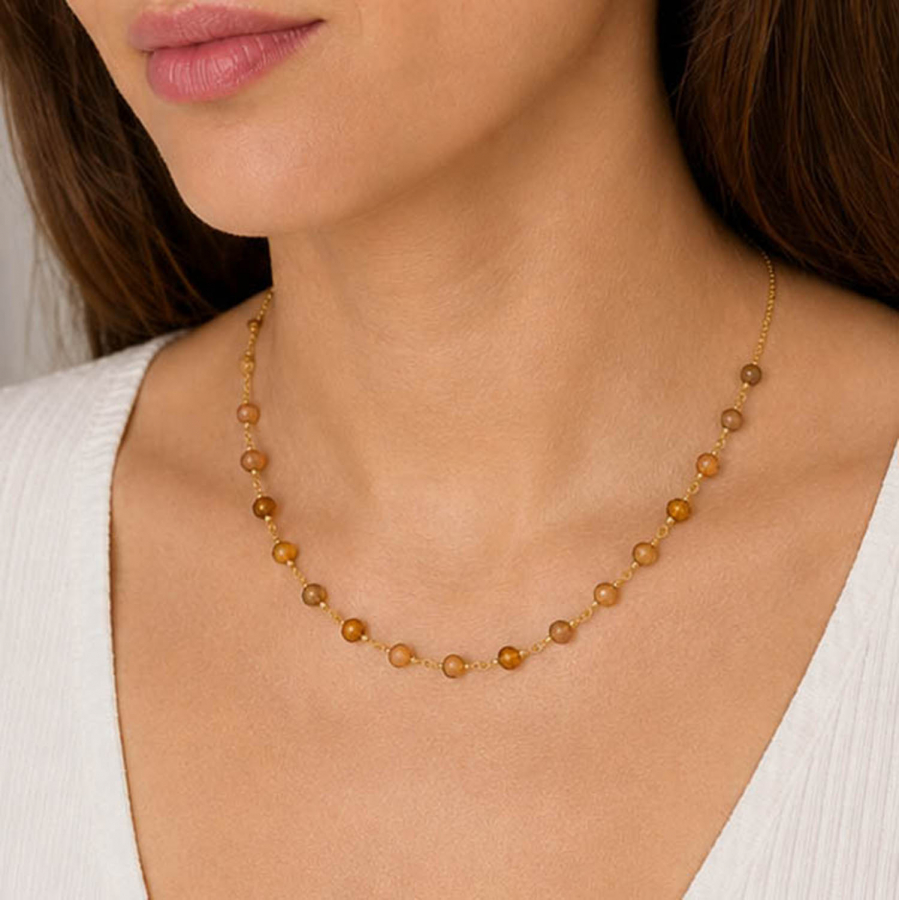 Preview: Brauner Mondstein Edelstein Kette vergoldet aus Edelstahl