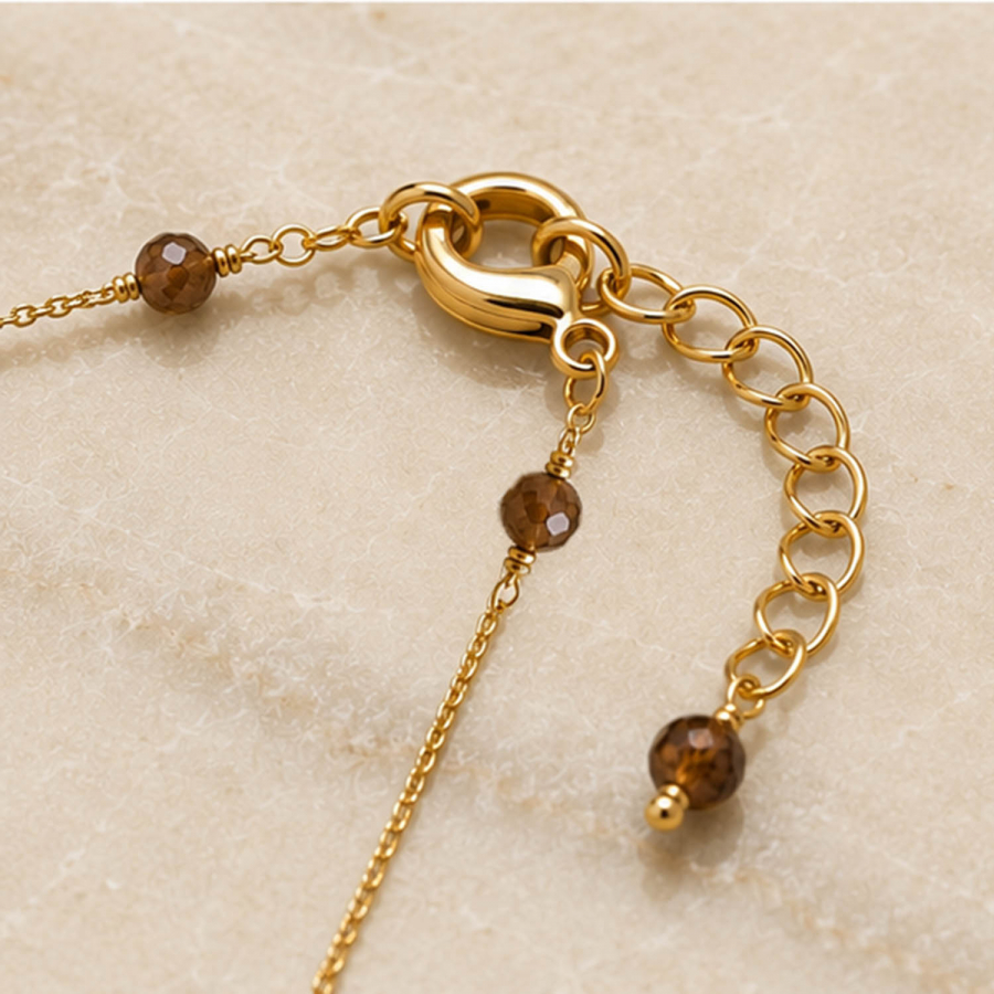 Preview: Brauner Mondstein Edelstein Kette vergoldet aus Edelstahl