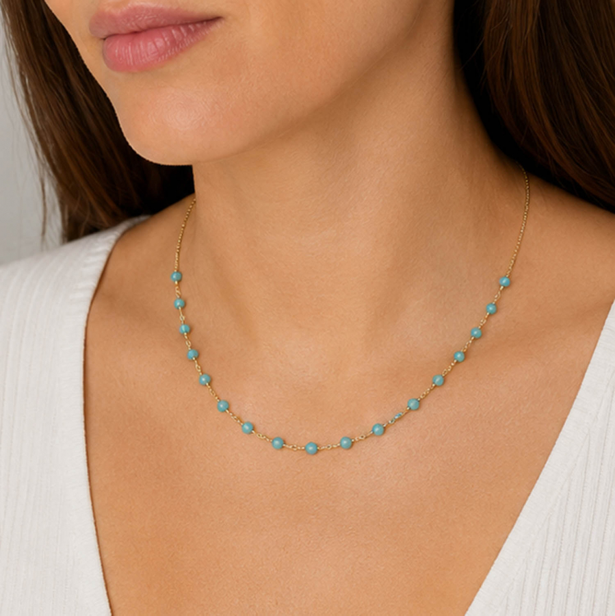 Preview: Amazonit Edelstein Kette vergoldet aus Edelstahl
