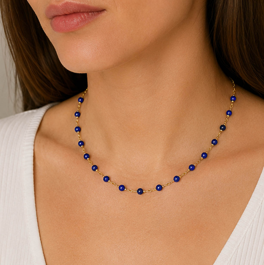 Preview: Sodalith Edelstein Kette vergoldet aus Edelstahl