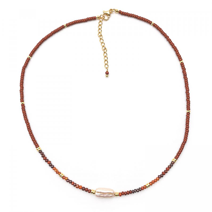 Edelsteinkette Palita – Achat, Karneol & Süßwasserperle – 42 + 3 cm