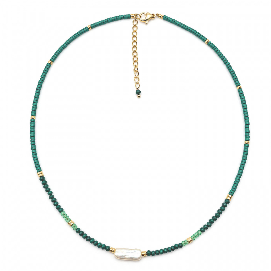 Edelsteinkette Palita – Malachit, Peridot & Süßwasserperle – 42 + 3 cm
