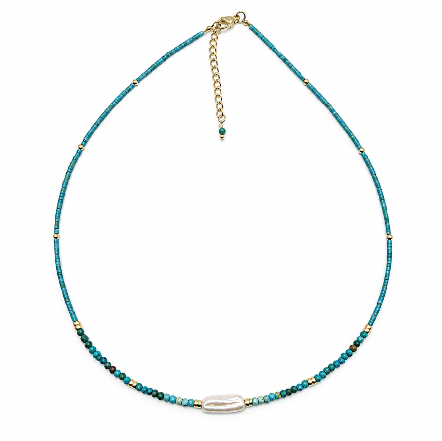 Edelsteinkette Palita – Türkis & Süßwasserperle – 42 + 3 cm