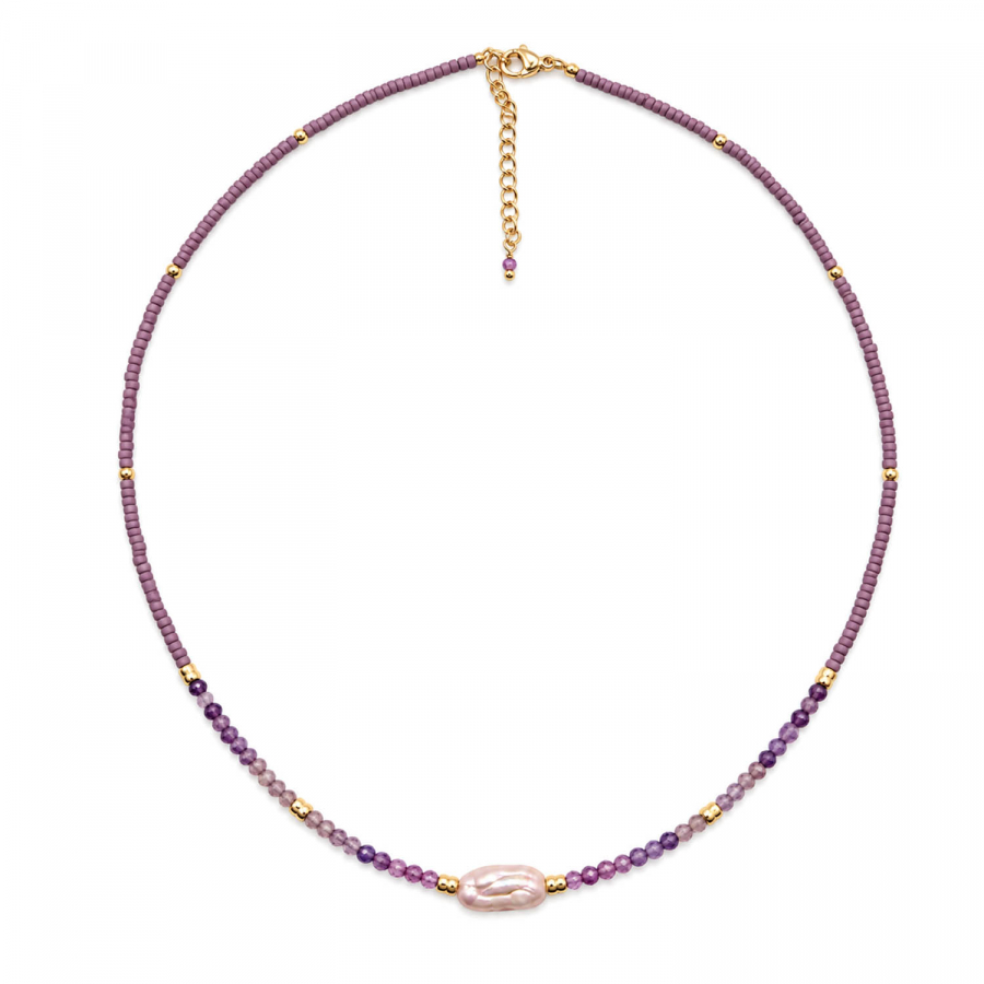 Edelsteinkette Palita – Amethyst & Süßwasserperle – 42 + 3 cm