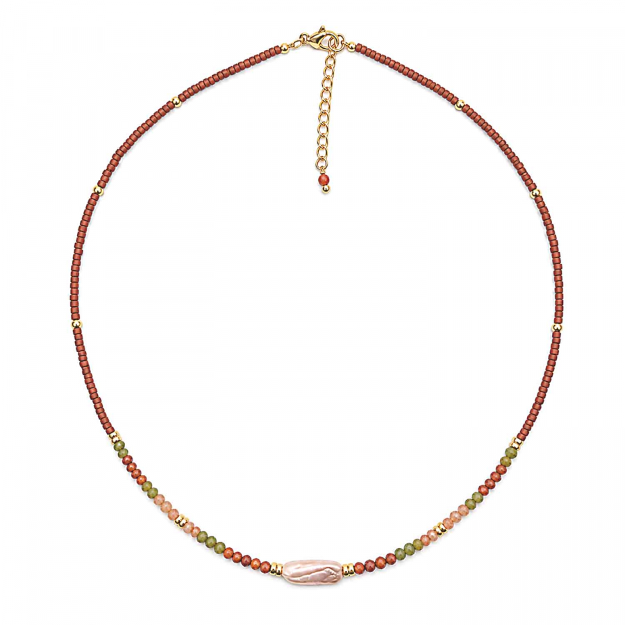 Edelsteinkette Palita – Achat, Grüner Granat, Turmalin & Süßwasserperle – 42 + 3 cm